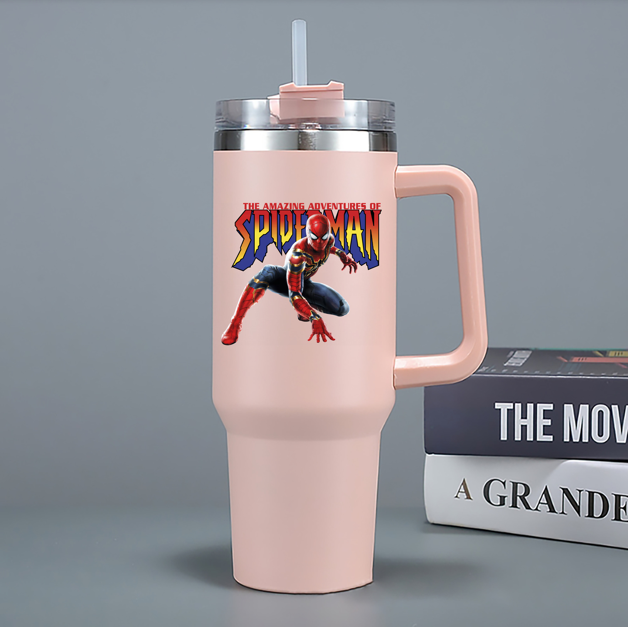 （画像用） Spider Man スパイダーマン 1200mL車用タンブラー - クリスタルステッカー（プラスチックストロー付き）